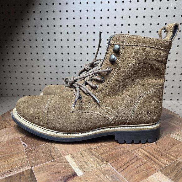 Frye Russell Mens Side Zip Lace Up Tan Leather Suede Boots Size-8.5 FR41606 NWOB main image 5